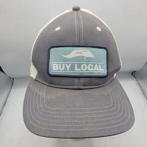 Simms Buy Local Fishing Products Patch Trucker Cap Hat Grey SnapBack Gray